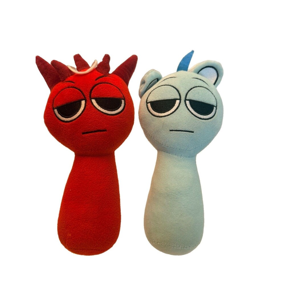Set Of 2 Sprunki Raddy & Sky Plush Red And Light Blue Characters Stuffed Toys